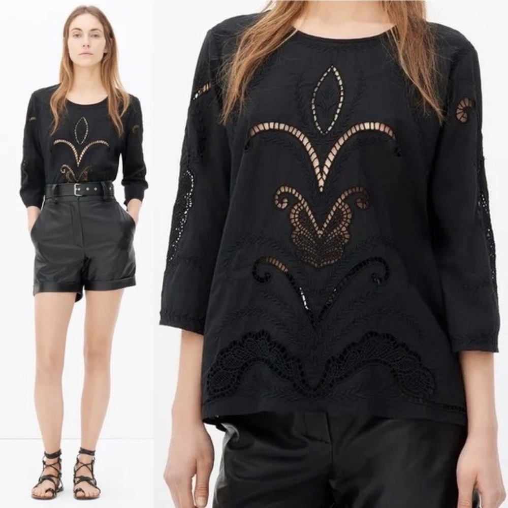 IRO black cotton eyelet Olea top 36